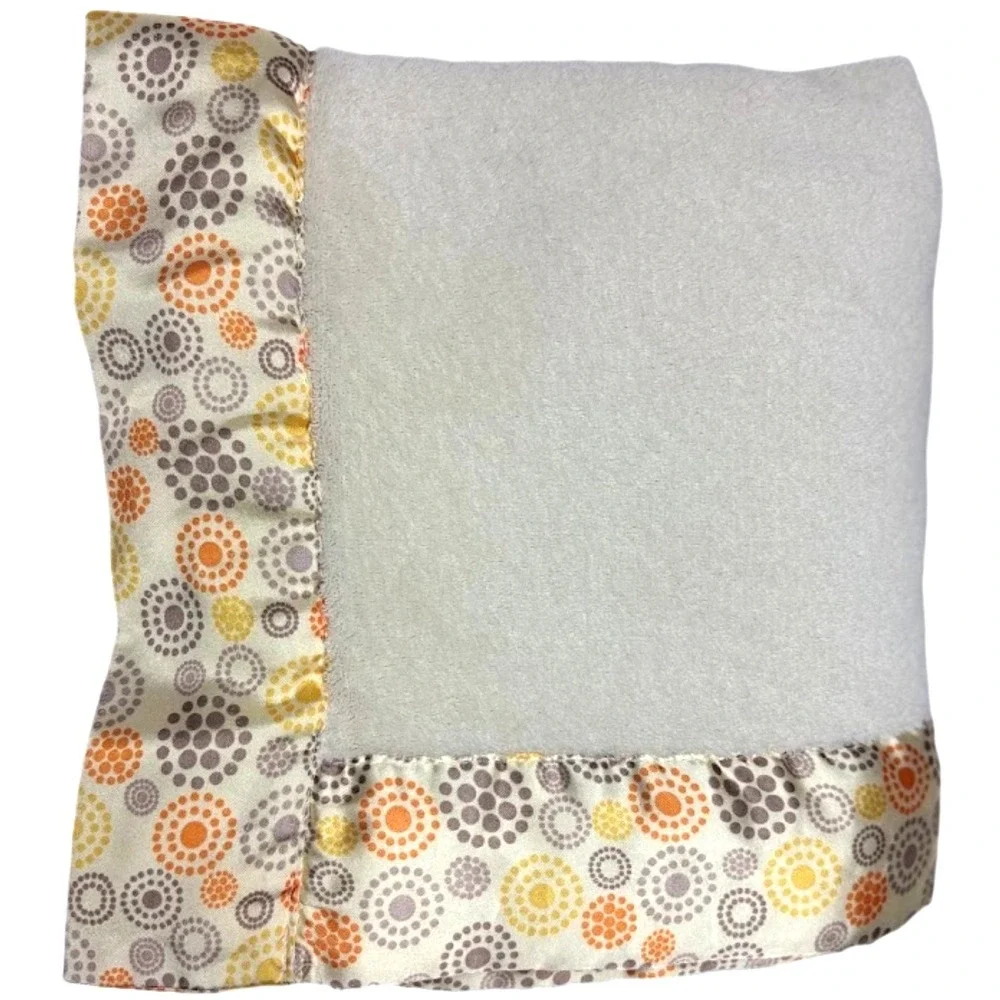 Light Yellow Orange Brown Circle Satin Trim Baby Blanket 28x30 Unisex Soft Lovey